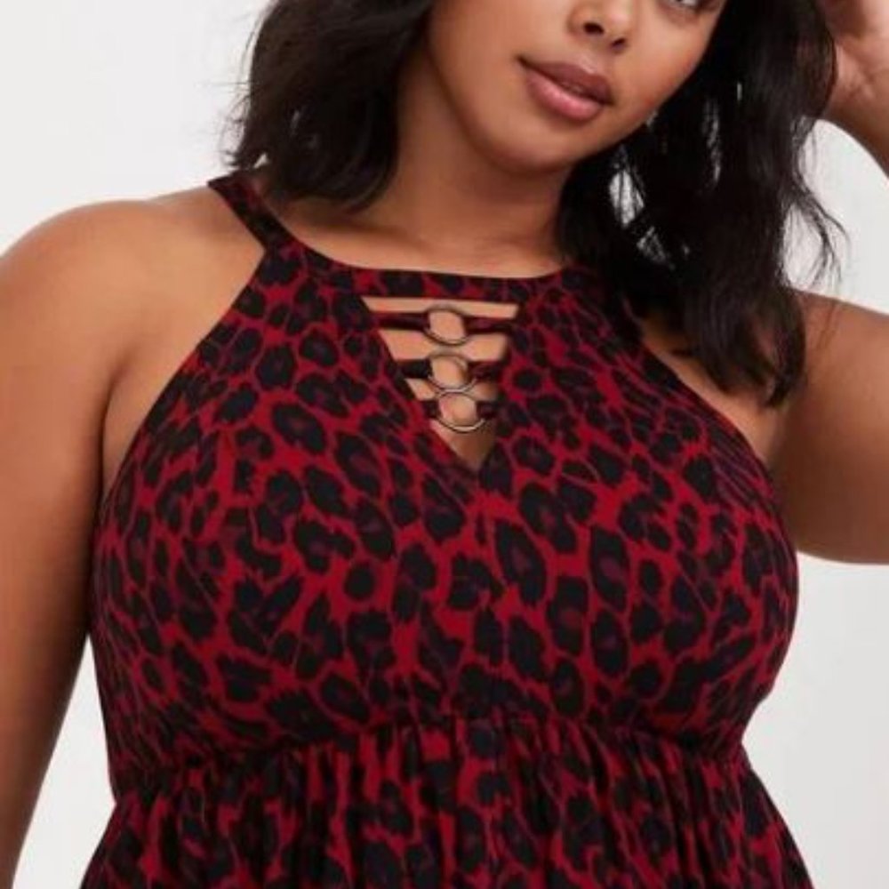 NWT Torrid Red Leopard O-Ring Challis Skater Dress in size 4X - Picture 3 of 8